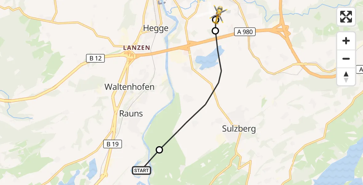 Flugroute Rettungshubschrauber Waltenhofen - Kempten-Durach Flugplatz, 19 Oktober 2026, 16:04