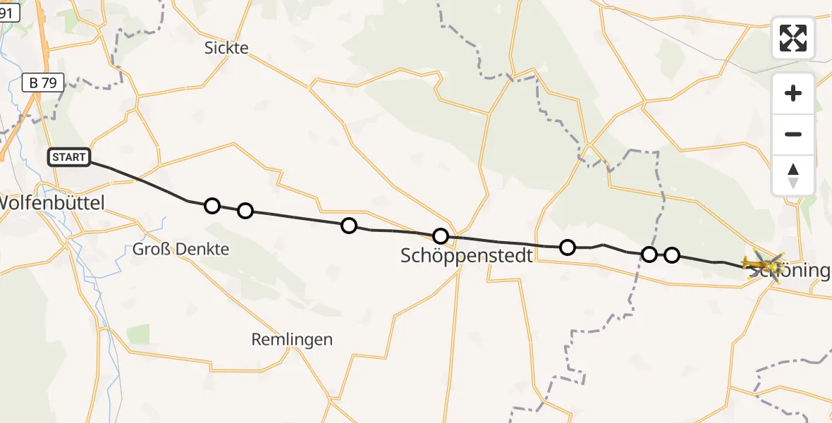 Flugroute Rettungshubschrauber Wolfenbüttel - Schöningen, 19 Oktober 2026, 16:05