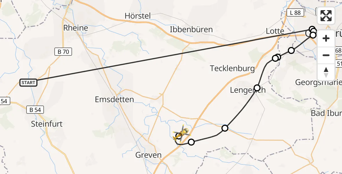 Flugroute Ambulanzhubschrauber Wettringen - Christoph  Westfalen-ADAC, 19 Oktober 2026, 16:16