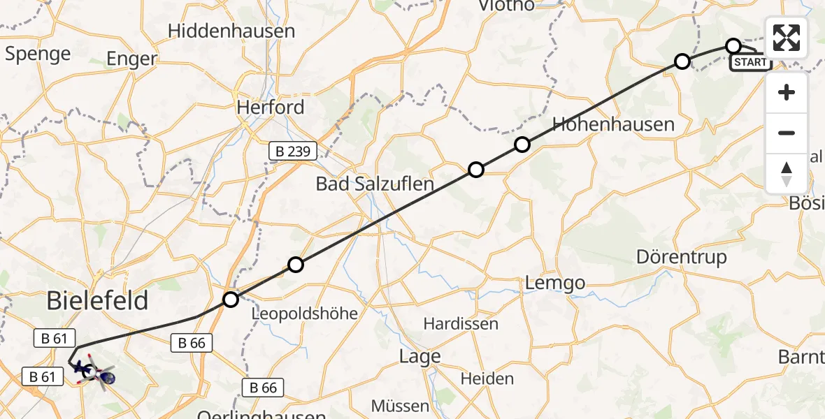 Flugroute Polizeihubschrauber Extertal - Luftrettungszentrum Bielefeld, 19 Oktober 2026, 16:18