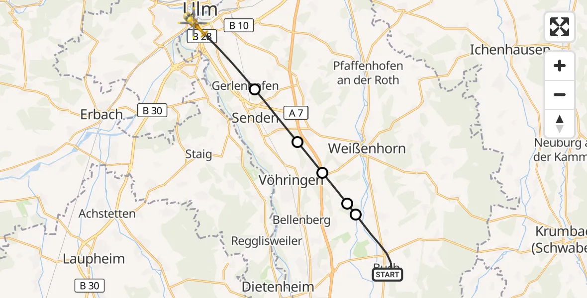 Flugroute Rettungshubschrauber Buch - Neu-Ulm, 19 Oktober 2026, 16:32