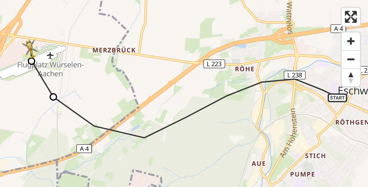 Flugroute Rettungshubschrauber Eschweiler - Aachen-Merzbrück Flughafen, 19 Oktober 2026, 16:36