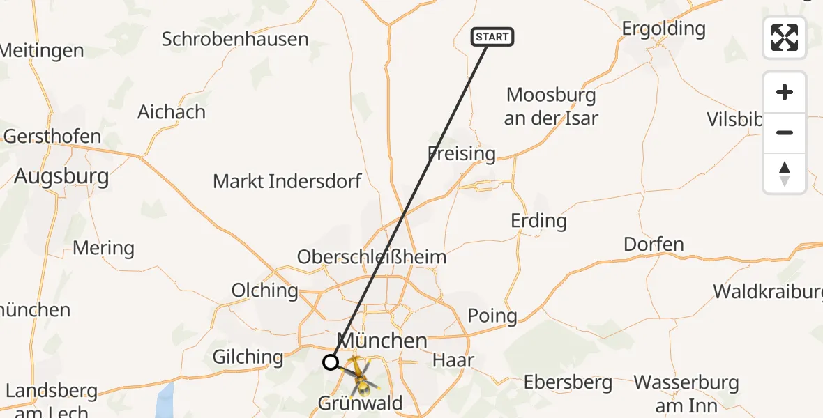 Flugroute Rettungshubschrauber Rudelzhausen - München, 19 Oktober 2026, 16:48