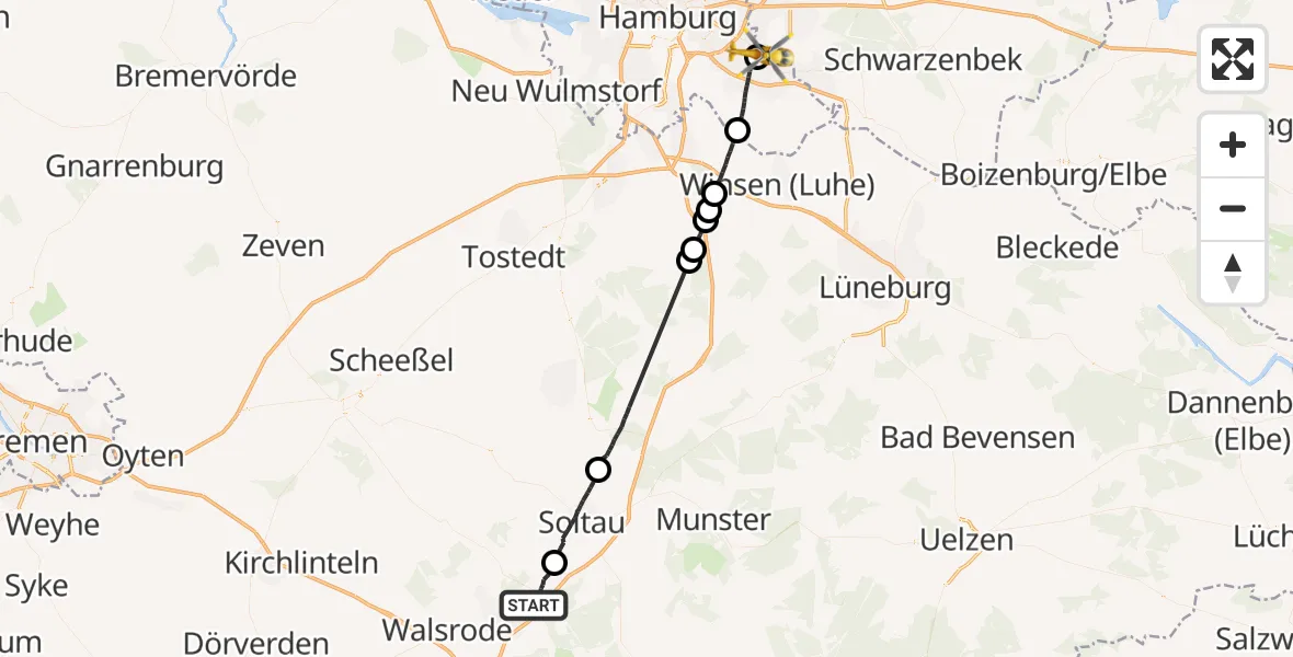 Flugroute Rettungshubschrauber Bad Fallingbostel - Christoph Hansa ADAC Hubschrauberlandeplatz, 19 Oktober 2026, 17:10
