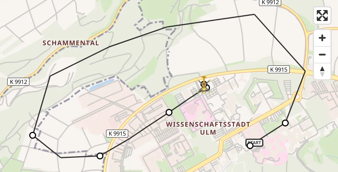 Flugroute Rettungshubschrauber Ulm Military Hospital Emergency - ADAC Air Rescue Station Ulm (Christoph 22), 19 Oktober 2026, 17:12