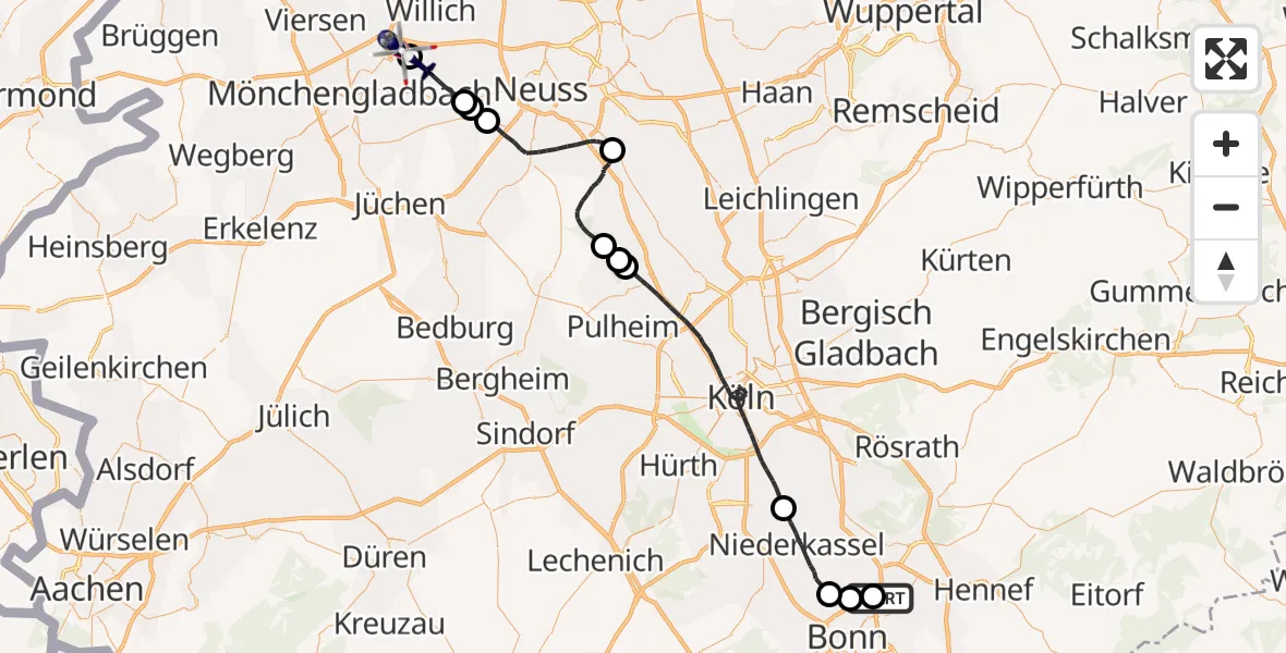 Flugroute Polizeihubschrauber Sankt Augustin - Mönchengladbach Flughafen, 19 Oktober 2026, 17:25