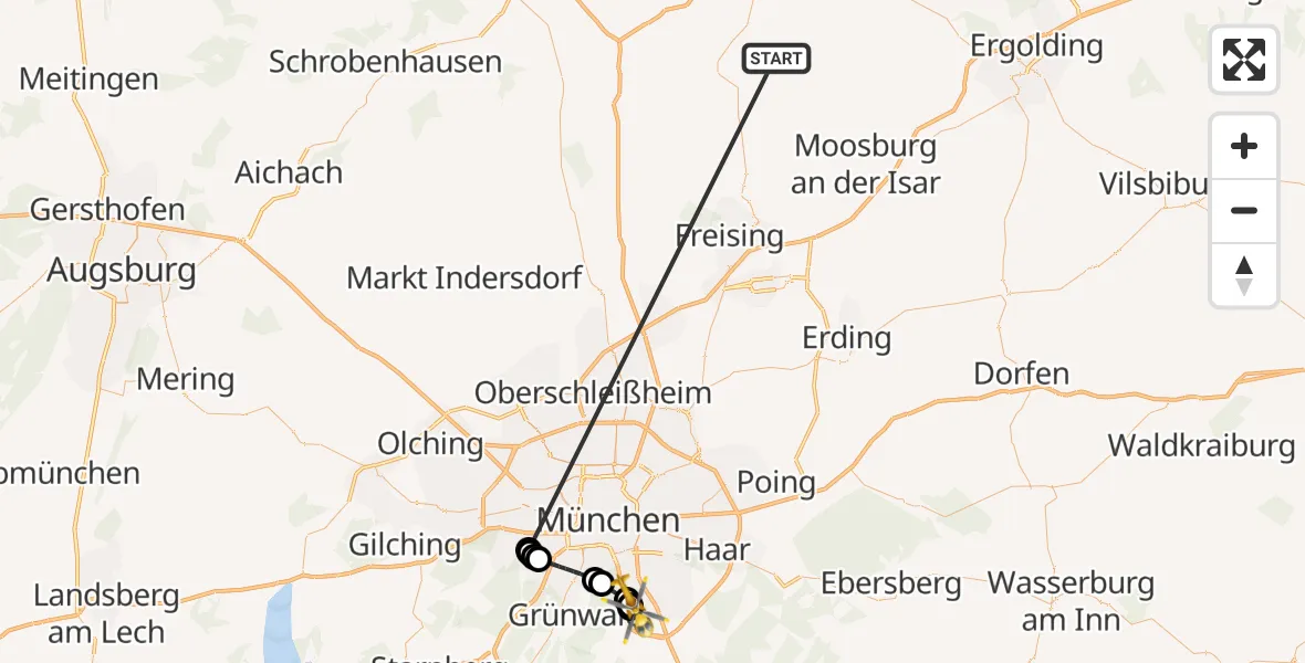 Flugroute Rettungshubschrauber Rudelzhausen - Unterhaching, 19 Oktober 2026, 17:36