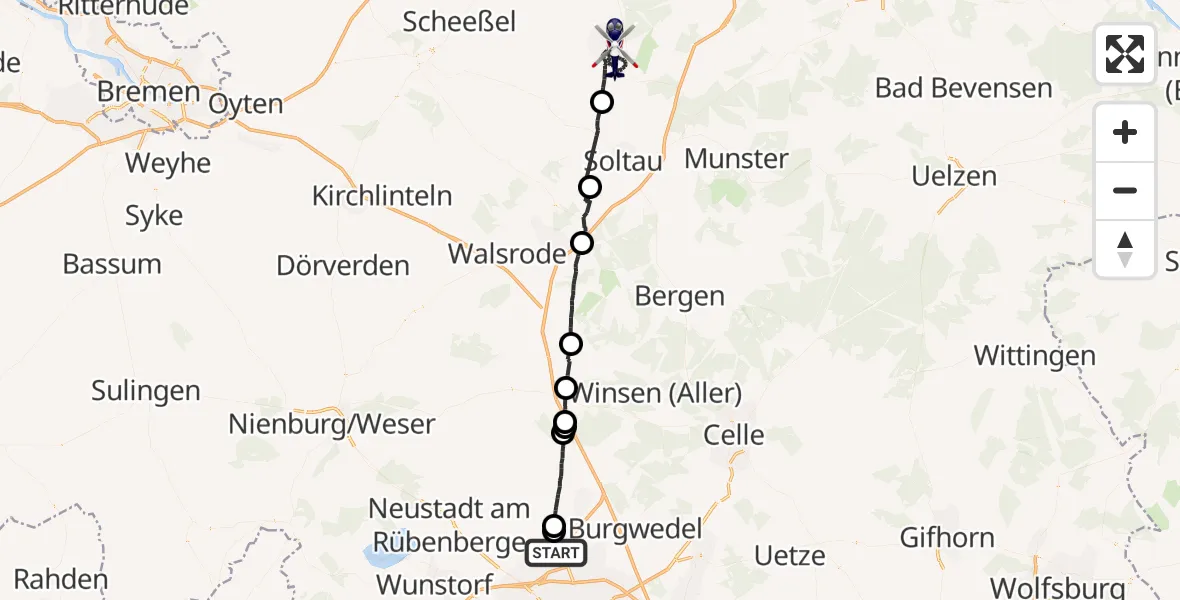 Flugroute Polizeihubschrauber Flughafen Hannover - Schneverdingen, 19 Oktober 2026, 17:41