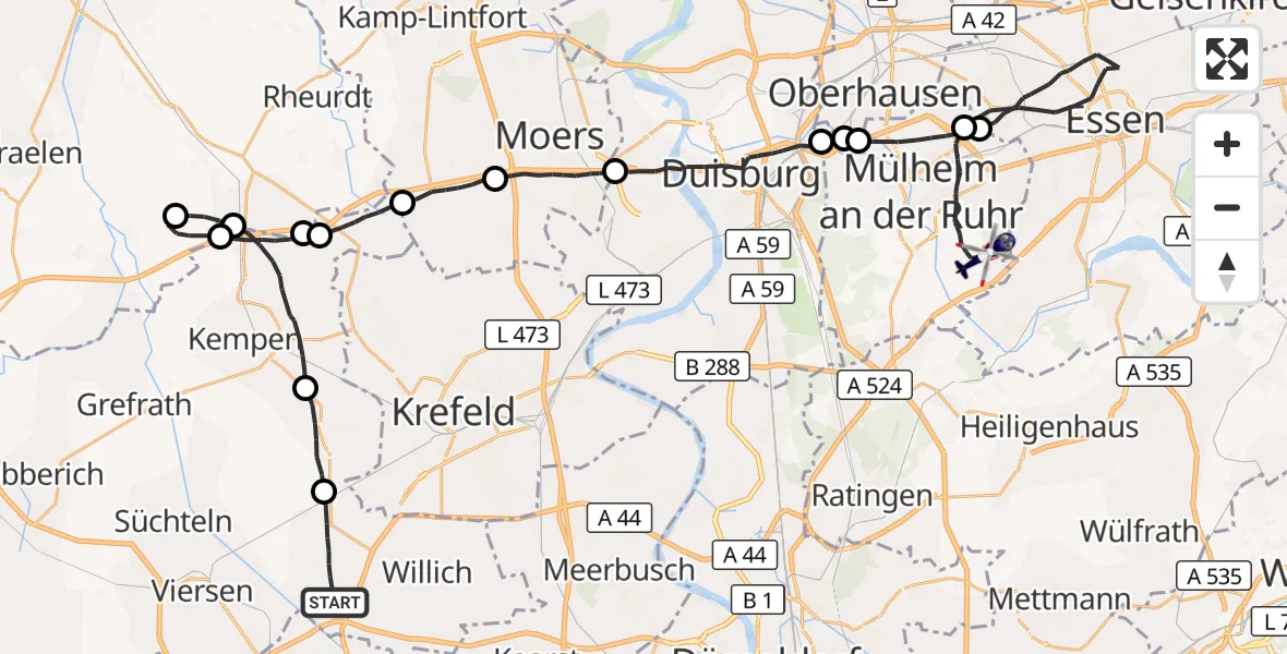 Flugroute Polizeihubschrauber Willich - Mülheim an der Ruhr, 19 Oktober 2026, 17:50