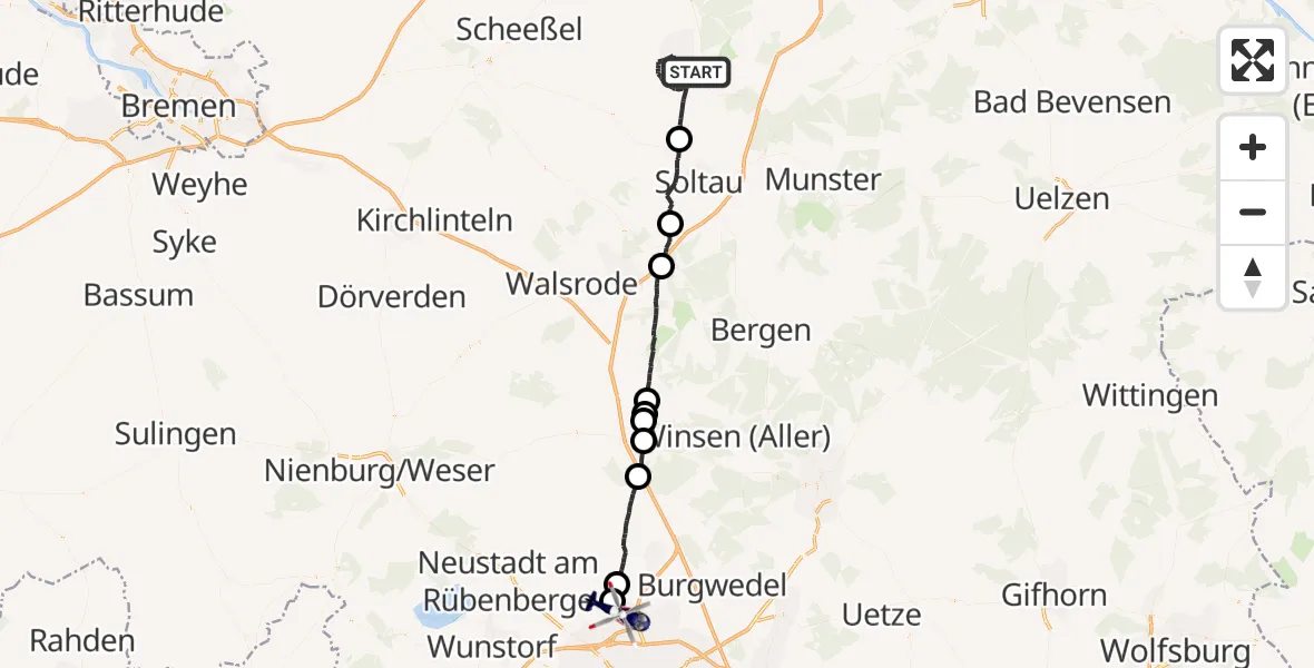 Flugroute Polizeihubschrauber Schneverdingen - Flughafen Hannover, 19 Oktober 2026, 18:17
