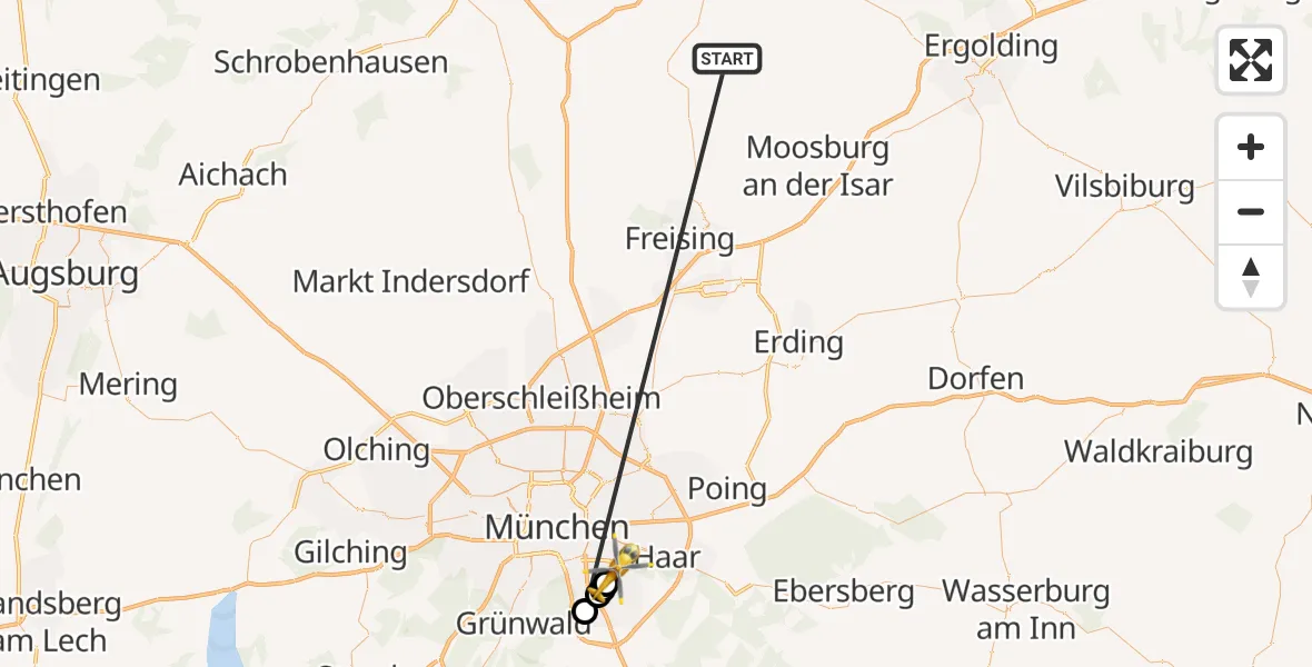 Flugroute Rettungshubschrauber Rudelzhausen - München, 19 Oktober 2026, 18:17