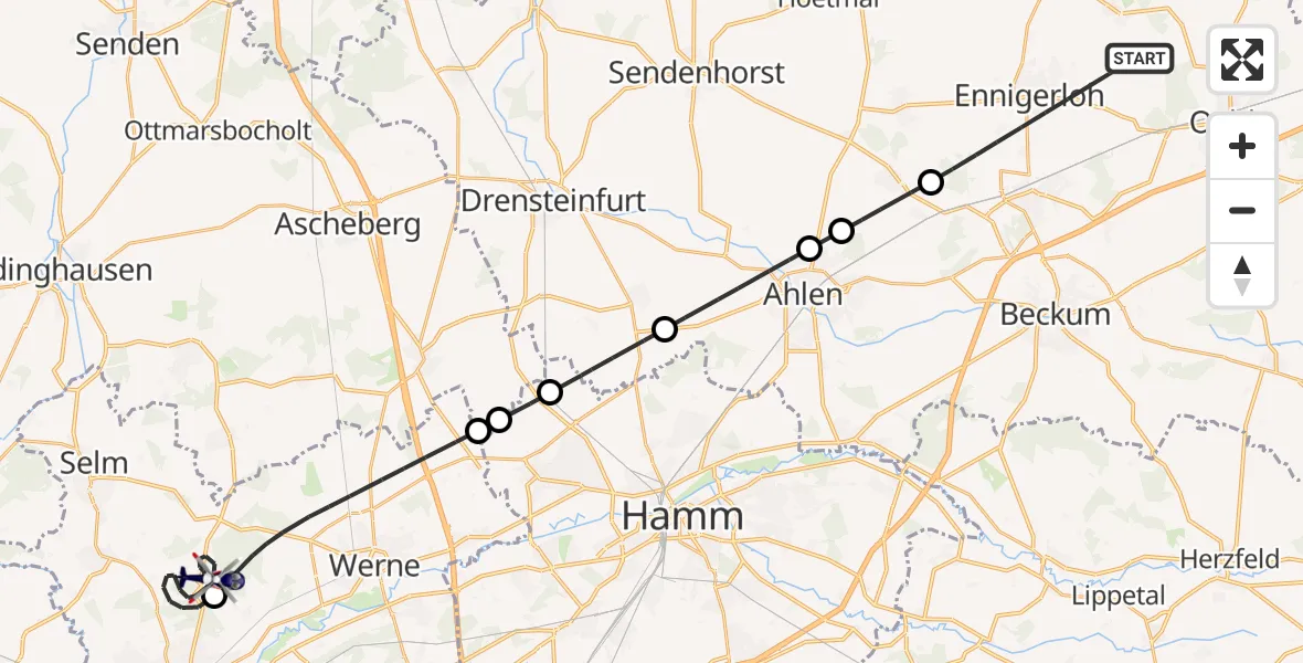 Flugroute Polizeihubschrauber Ennigerloh - Selm, 19 Oktober 2026, 18:25