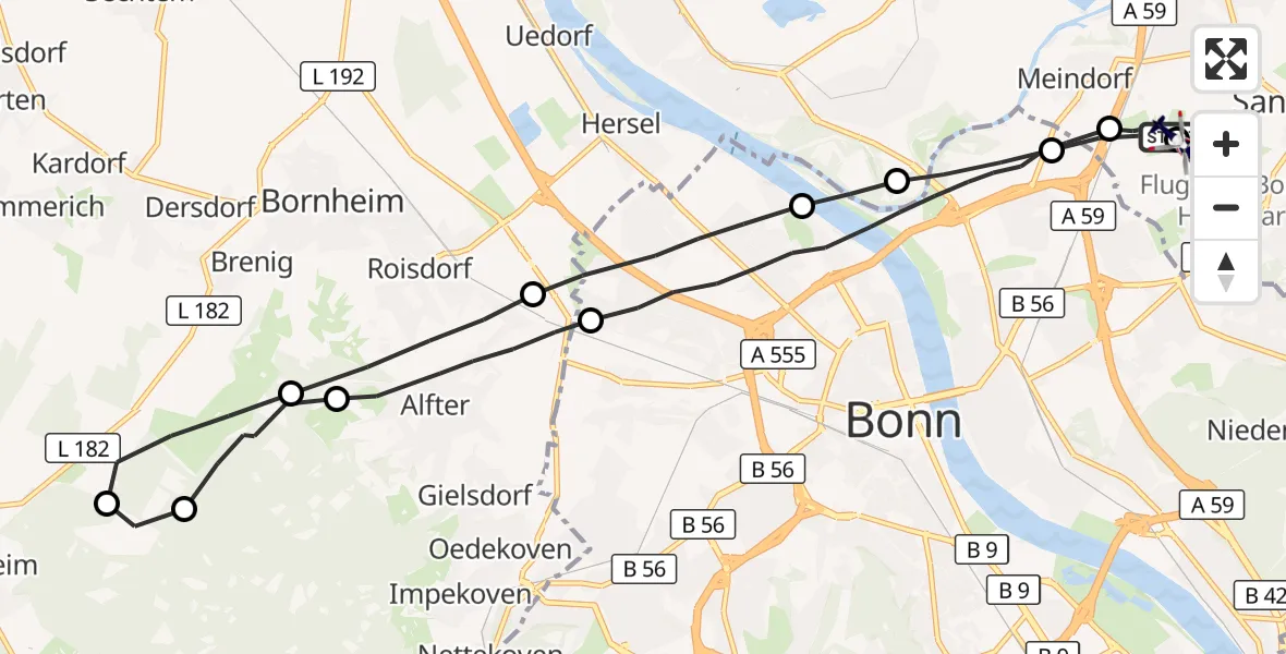 Flugroute Polizeihubschrauber Sankt Augustin - Bonn-Hangelar Flugplatz, 19 Oktober 2026, 18:44