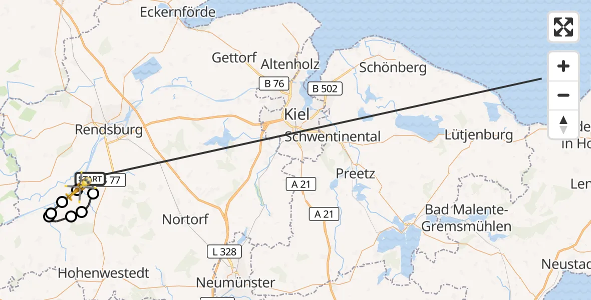 Flugroute Ambulanzhubschrauber Jevenstedt - Hörsten, 19 Oktober 2026, 18:47