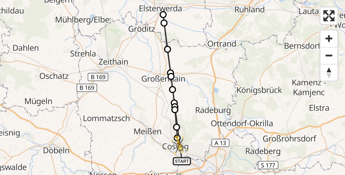 Flugroute Rettungshubschrauber Dresden - Coswig Specialty Hospital, 19 Oktober 2026, 18:57