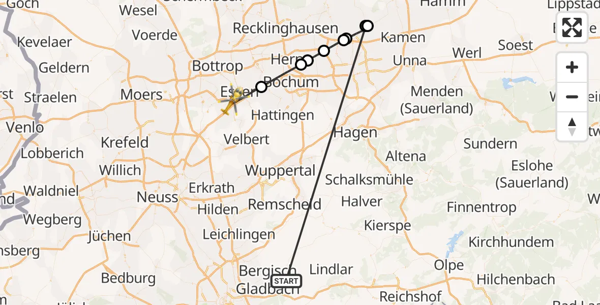 Flugroute Ambulanzhubschrauber Bergisch Gladbach - Essen, 19 Oktober 2026, 18:58