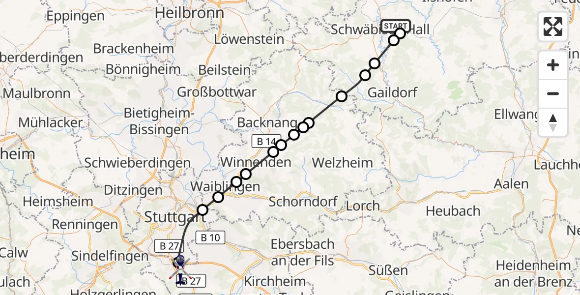Flugroute Polizeihubschrauber Adolf Würth Flughafen - Flughafen Stuttgart, 19 Oktober 2026, 19:04