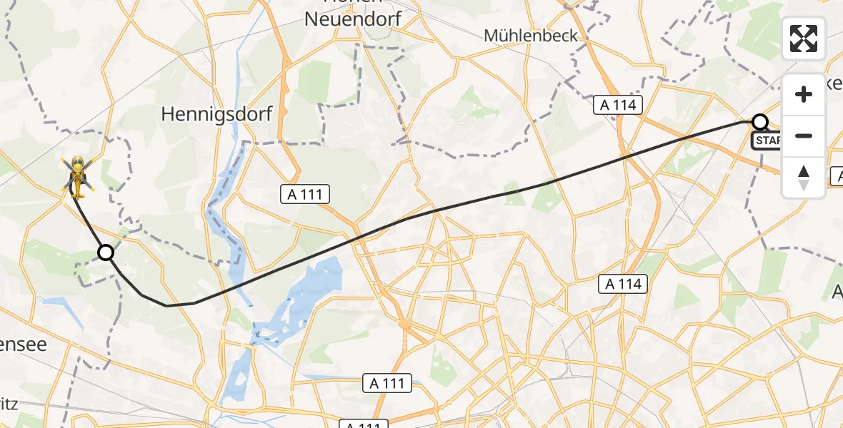 Flugroute Rettungshubschrauber Helios Clinic Berlin-Buch - Schönwalde-Glien, 19 Oktober 2026, 19:11