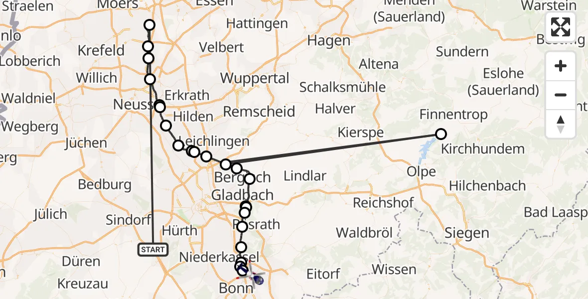 Flugroute Polizeihubschrauber Erftstadt - Bonn-Hangelar Flugplatz, 19 Oktober 2026, 19:15