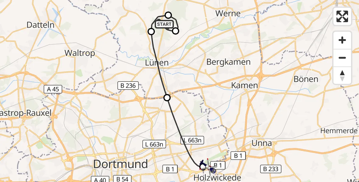 Flugroute Polizeihubschrauber Selm - Dortmund Flughafen, 19 Oktober 2026, 19:21