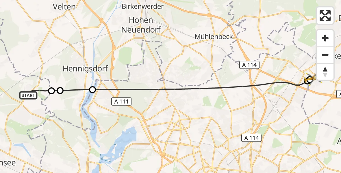 Flugroute Rettungshubschrauber Schönwalde-Glien - Helios Clinic Berlin-Buch, 19 Oktober 2026, 19:39