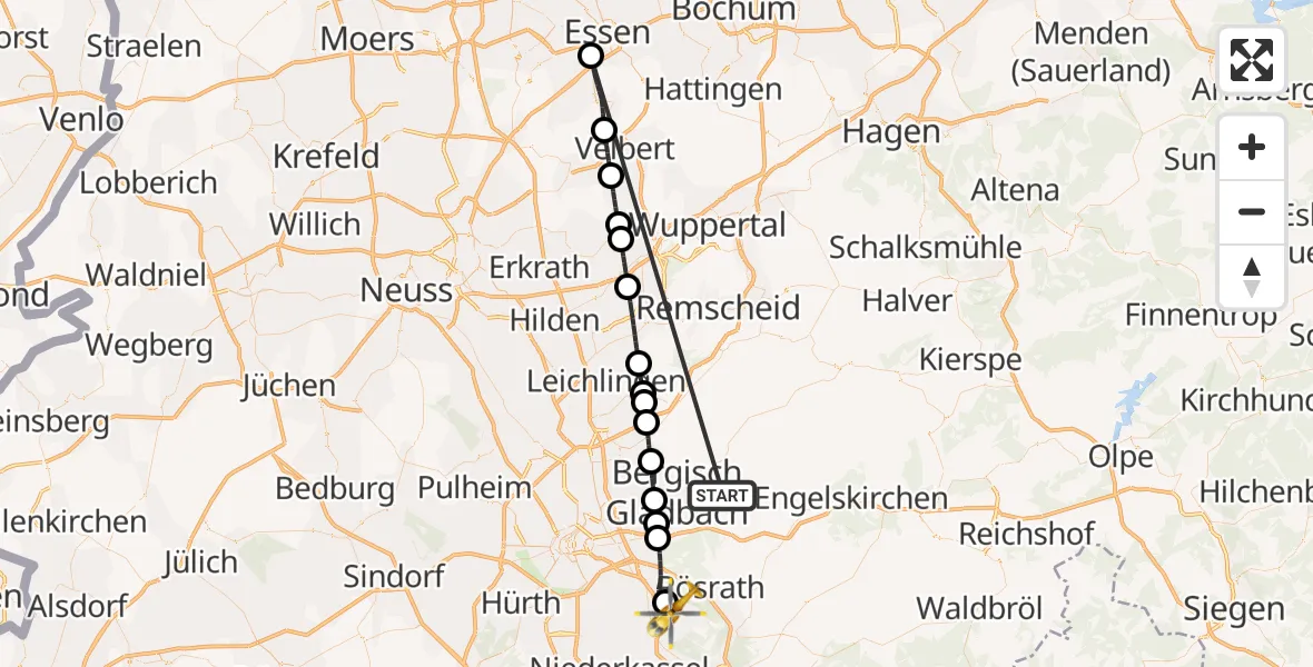 Flugroute Ambulanzhubschrauber Bergisch Gladbach - Köln Bonn Flughafen, 19 Oktober 2026, 20:13