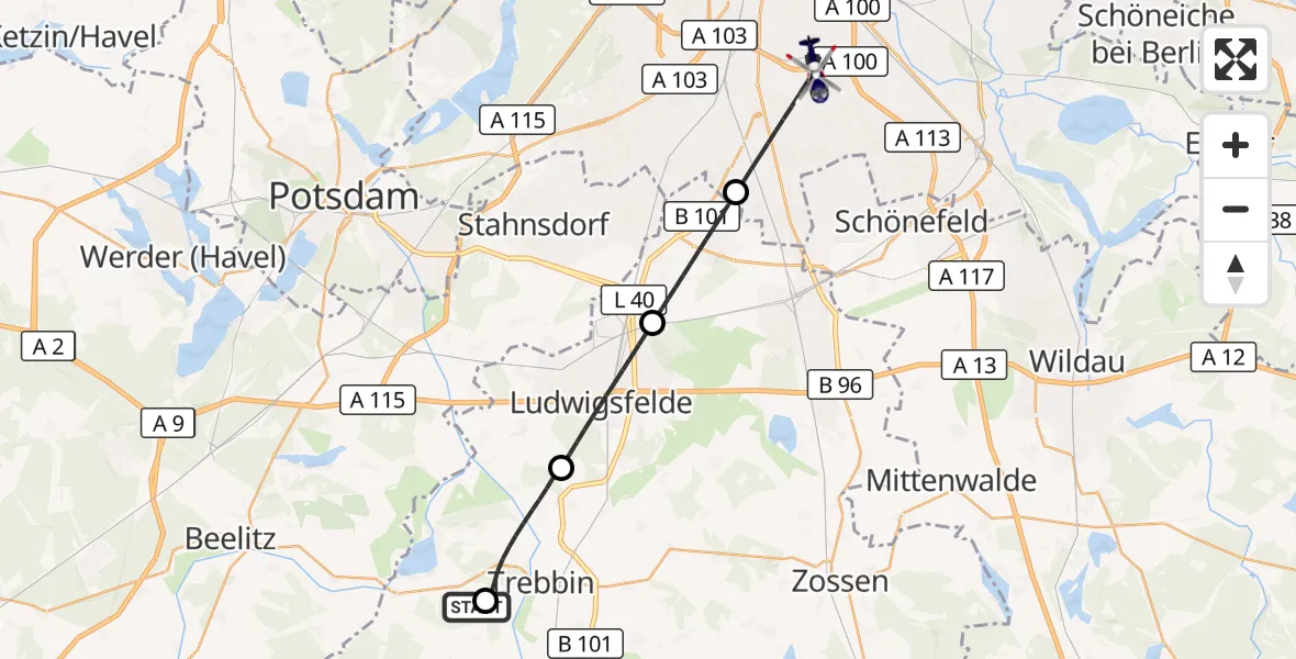 Flugroute Polizeihubschrauber Schönhagen Flugplatz - Berlin, 19 Oktober 2026, 20:45