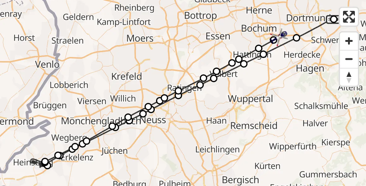 Flugroute Polizeihubschrauber Dortmund Flughafen - Witten, 19 Oktober 2026, 21:49
