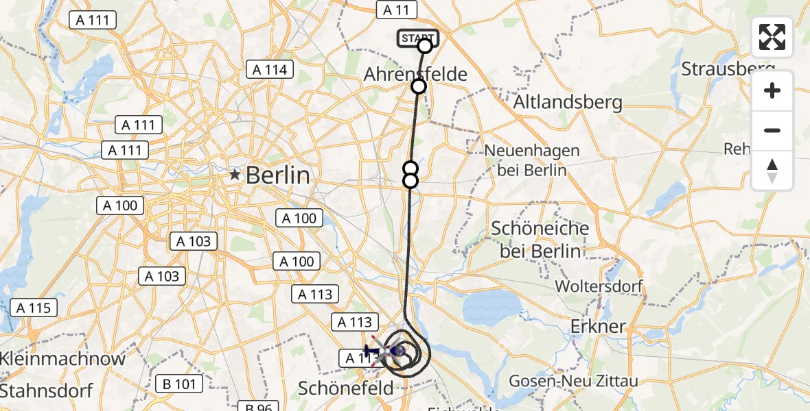 Flugroute Polizeihubschrauber Ahrensfelde Hubschrauberlandeplatz - Berlin, 19 Oktober 2026, 22:47