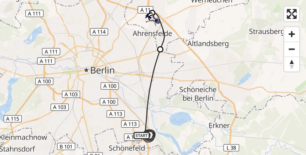 Flugroute Polizeihubschrauber Berlin - Ahrensfelde Hubschrauberlandeplatz, 19 Oktober 2026, 23:09