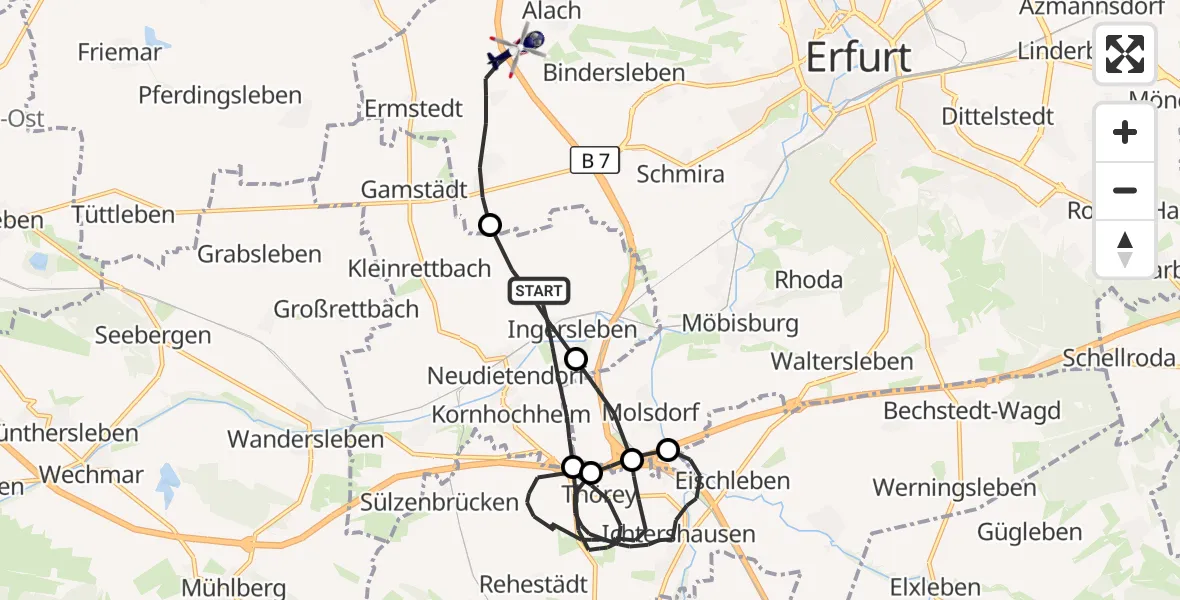 Flugroute Polizeihubschrauber Nesse-Apfelstädt - Erfurt, 19 Oktober 2026, 23:33