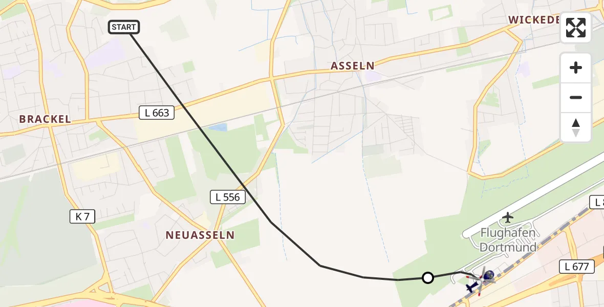 Flugroute Polizeihubschrauber Dortmund - Dortmund Flughafen, 19 Oktober 2026, 23:58