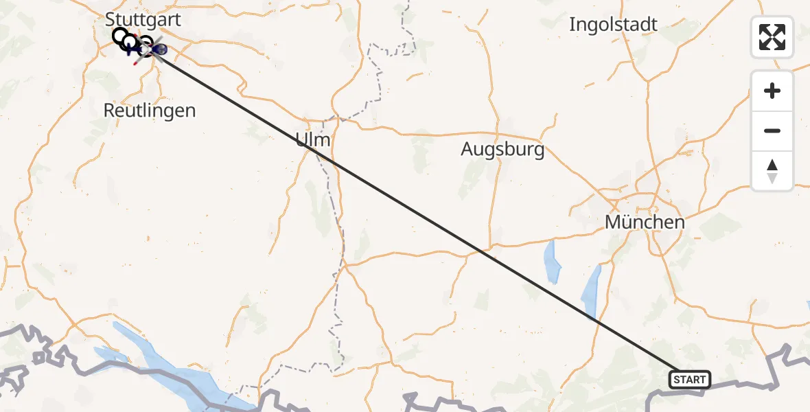 Flugroute Polizeihubschrauber Rottach-Egern - Flughafen Stuttgart, 20 Oktober 2026, 00:03