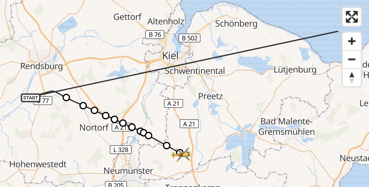 Flugroute Ambulanzhubschrauber Jevenstedt - Wankendorf, 20 Oktober 2026, 04:13