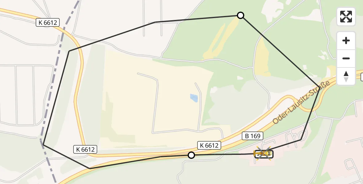 Flugroute Ambulanzhubschrauber ADAC Luftrettungsstation Senftenberg Hubschrauberlandeplatz - ADAC Luftrettungsstation Senftenberg Hubschrauberlandeplatz, 20 Oktober 2026, 04:39