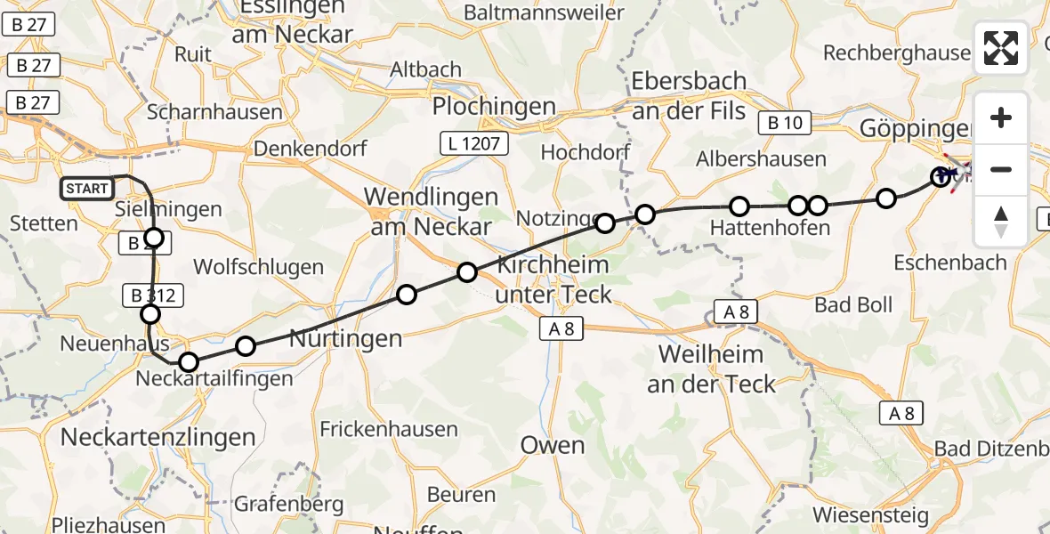 Flugroute Polizeihubschrauber Flughafen Stuttgart - Göppingen, 20 Oktober 2026, 04:59