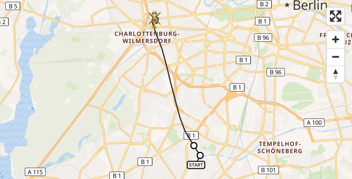 Flugroute Rettungshubschrauber Charité Clinic Benjamin Franklin Campus - Berlin, 20 Oktober 2026, 05:59