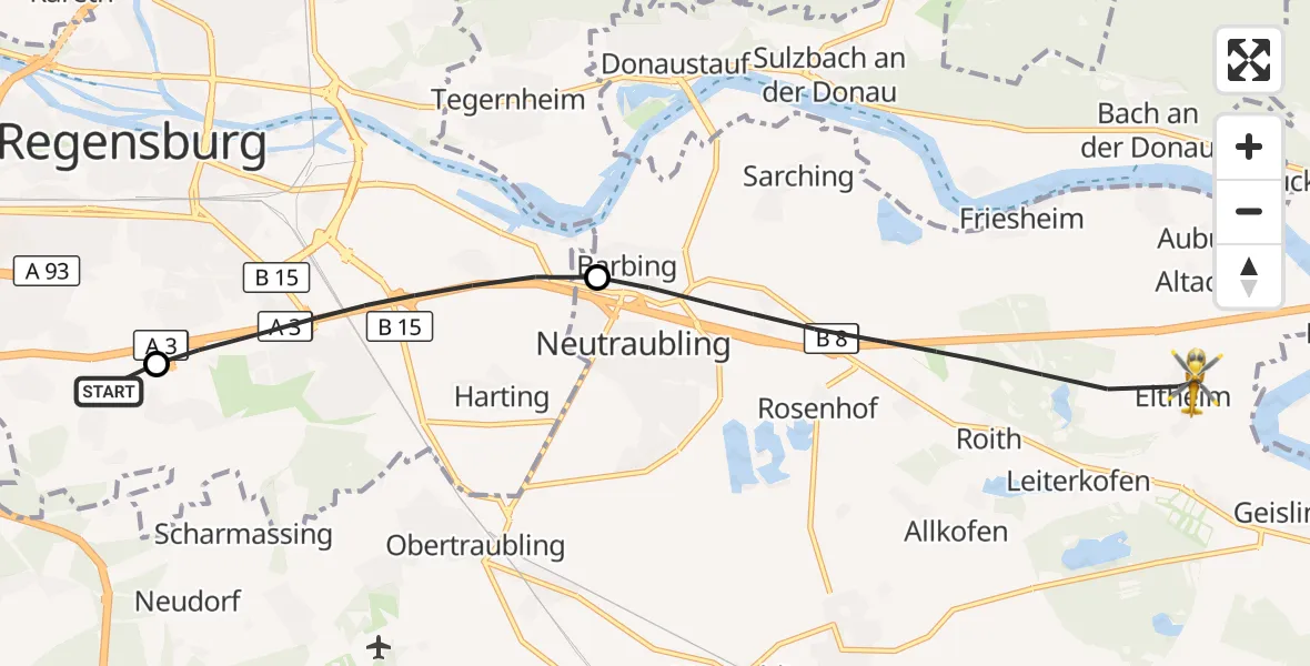 Flugroute Rettungshubschrauber DRF Air Rescue Station Regensburg / Regensburg University Hospital - Barbing, 20 Oktober 2026, 06:02