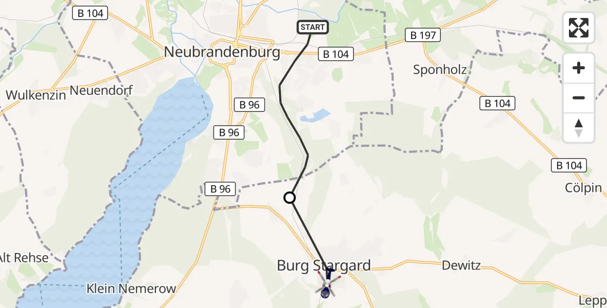 Flugroute Polizeihubschrauber Neubrandenburg - Burg Stargard, 20 Oktober 2026, 06:22