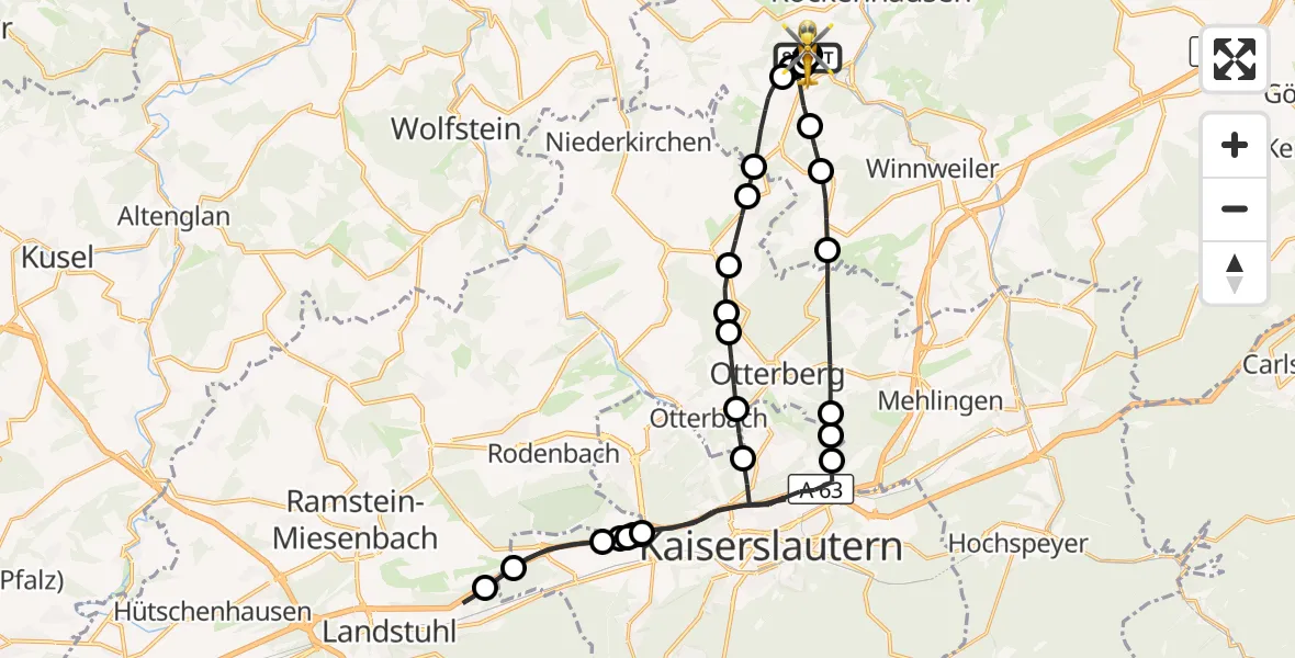 Flugroute Rettungshubschrauber Rockenhausen - Rockenhausen, 20 Oktober 2026, 06:28