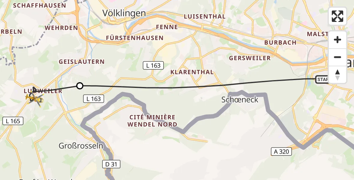 Flugroute Rettungshubschrauber Saarbrücken - Völklingen, 20 Oktober 2026, 06:46