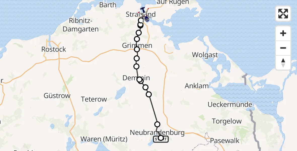 Flugroute Polizeihubschrauber Burg Stargard - Stralsund, 20 Oktober 2026, 06:47