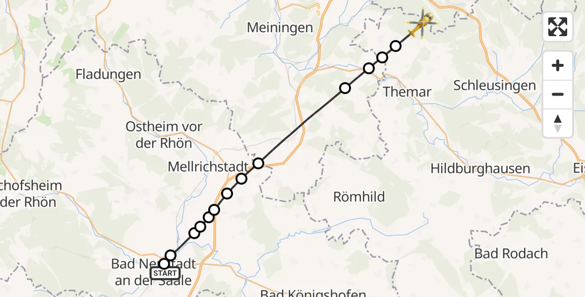 Flugroute Rettungshubschrauber Bad Neustadt an der Saale Hospital - Oberstadt, 20 Oktober 2026, 06:50