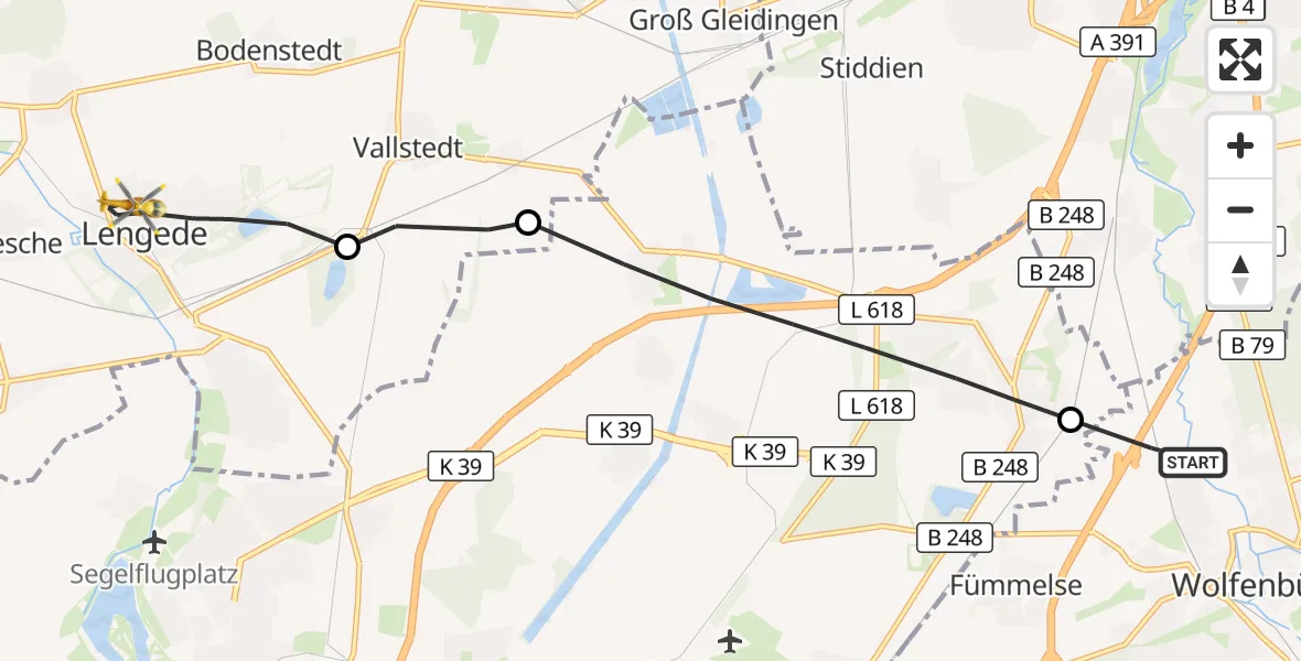 Flugroute Rettungshubschrauber Wolfenbüttel - Lengede, 20 Oktober 2026, 06:54
