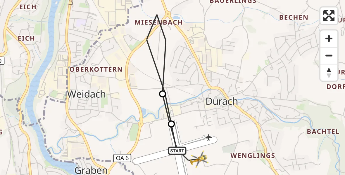 Flugroute Rettungshubschrauber Kempten-Durach Flugplatz - Kempten-Durach Flugplatz, 20 Oktober 2026, 06:58