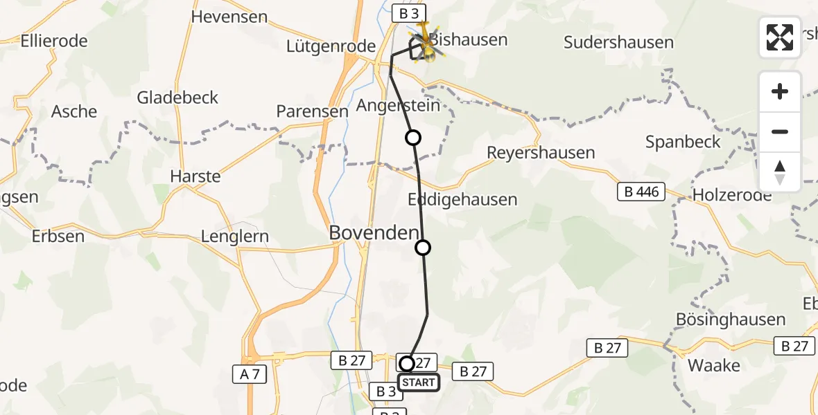 Flugroute Rettungshubschrauber Göttingen University Clinic Hubschrauberlandeplatz - Nörten-Hardenberg, 20 Oktober 2026, 07:03