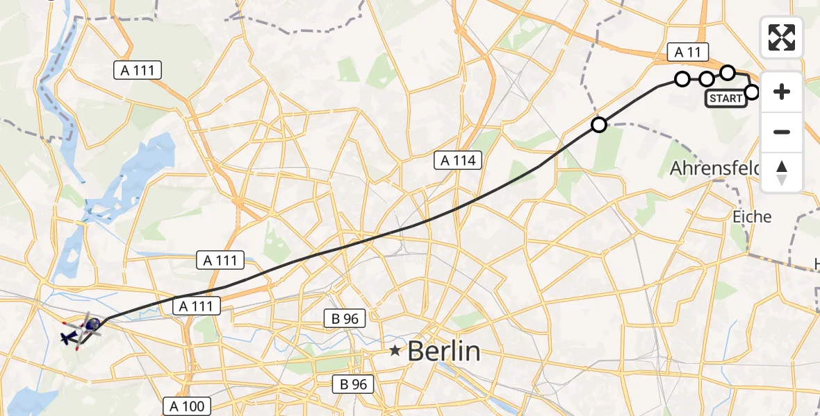 Flugroute Polizeihubschrauber Ahrensfelde Hubschrauberlandeplatz - Berlin, 20 Oktober 2026, 07:07