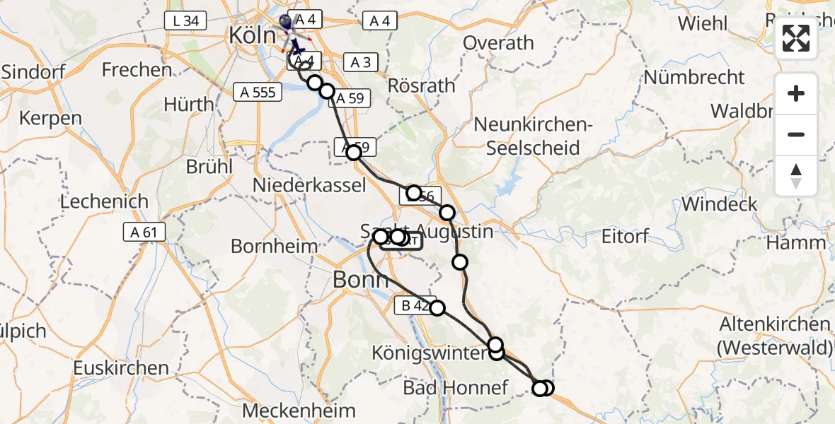 Flugroute Polizeihubschrauber Sankt Augustin - Köln, 20 Oktober 2026, 07:08