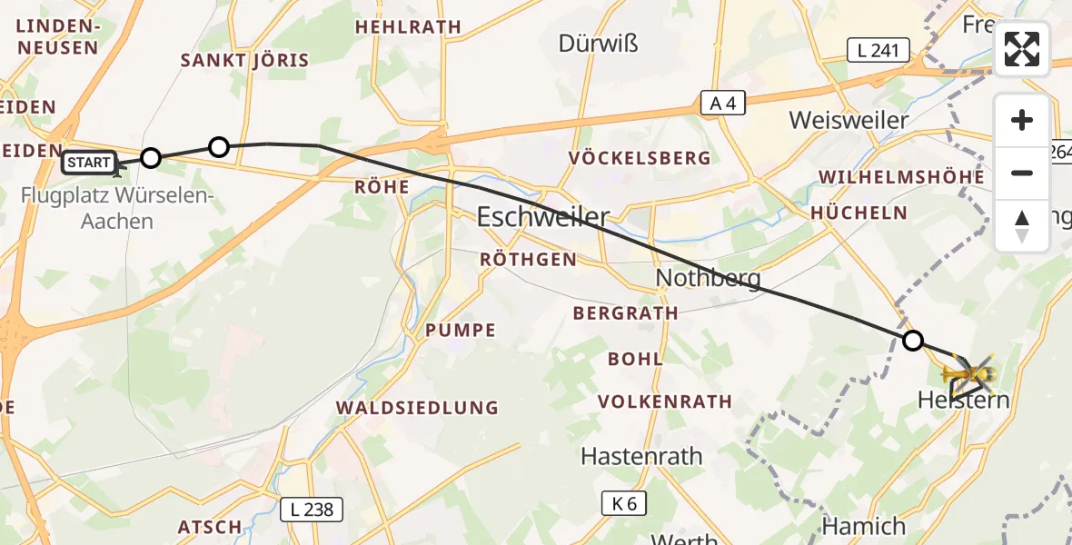 Flugroute Rettungshubschrauber Aachen-Merzbrück Flughafen - Langerwehe, 20 Oktober 2026, 07:15