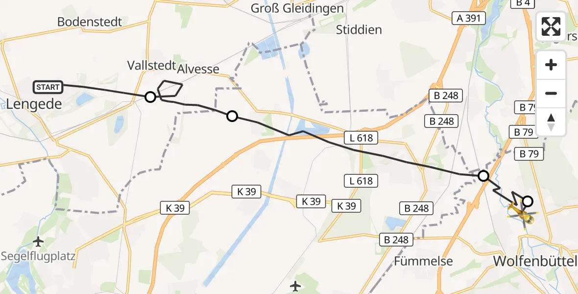 Flugroute Rettungshubschrauber Lengede - Wolfenbüttel, 20 Oktober 2026, 07:26
